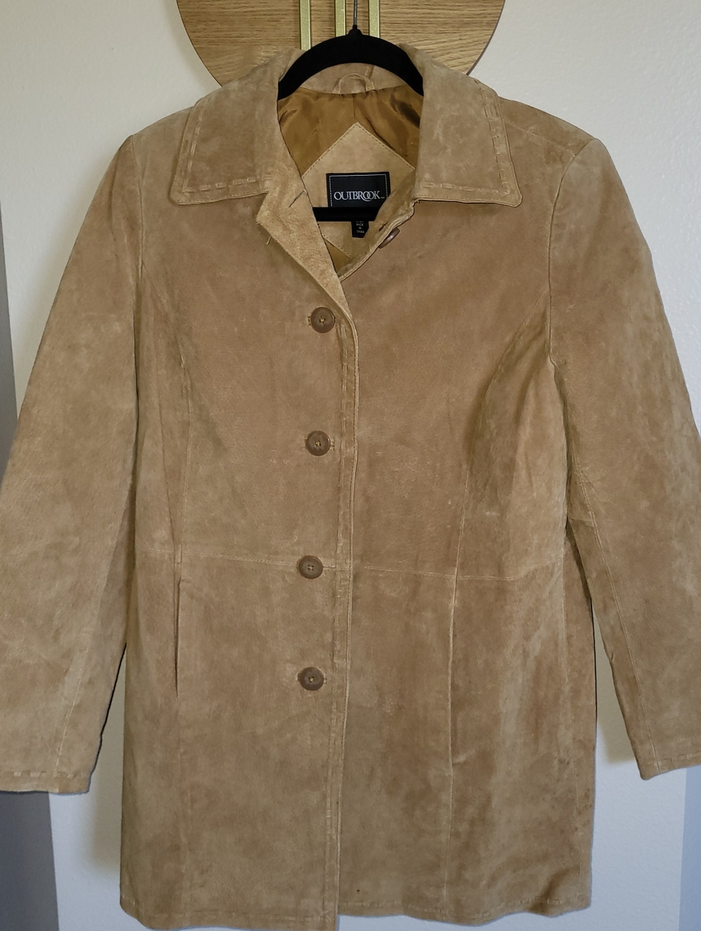 Vintage 90's Women's Tan Suede Leather Button-Front Coat OUTBROOK Sz S (4/6)